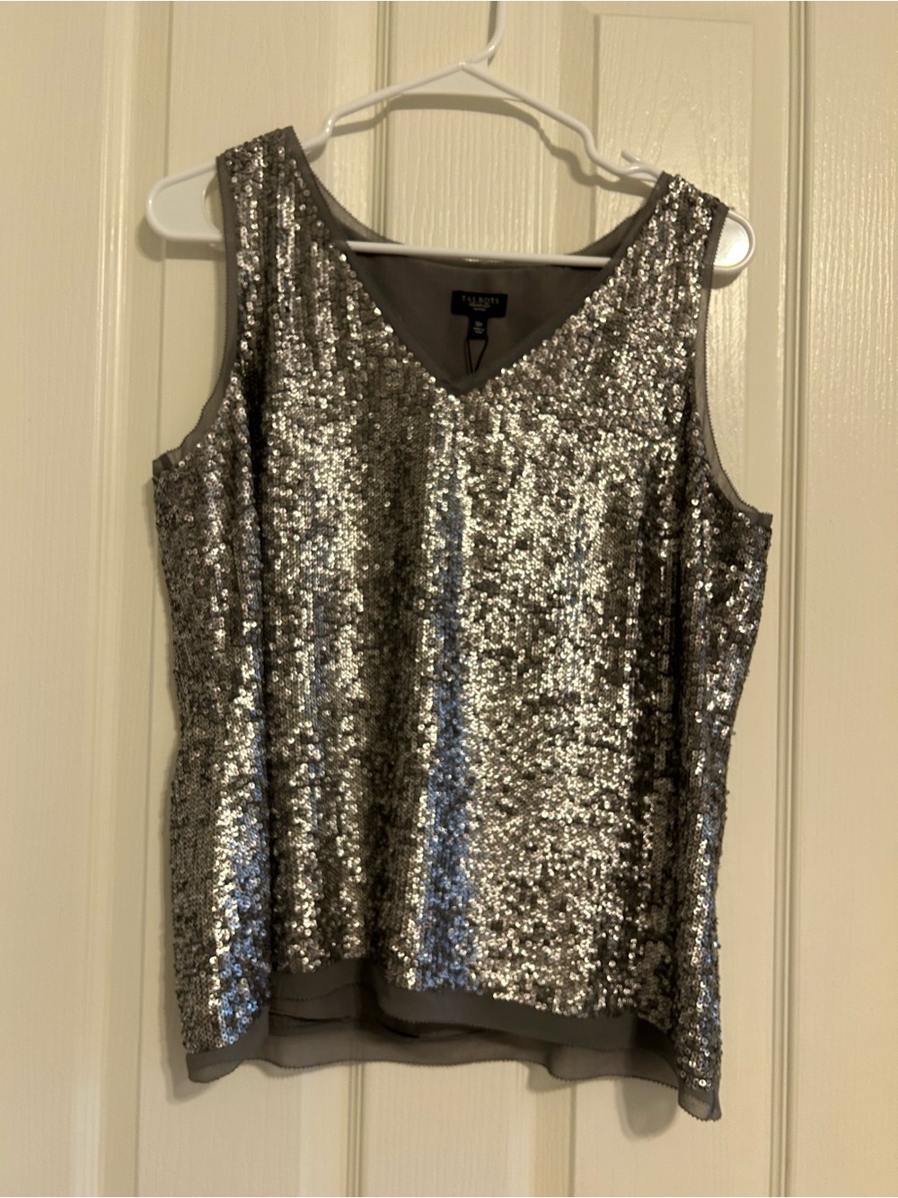 Talbots Silver Sequin V-Neck Sleeveless Camisole